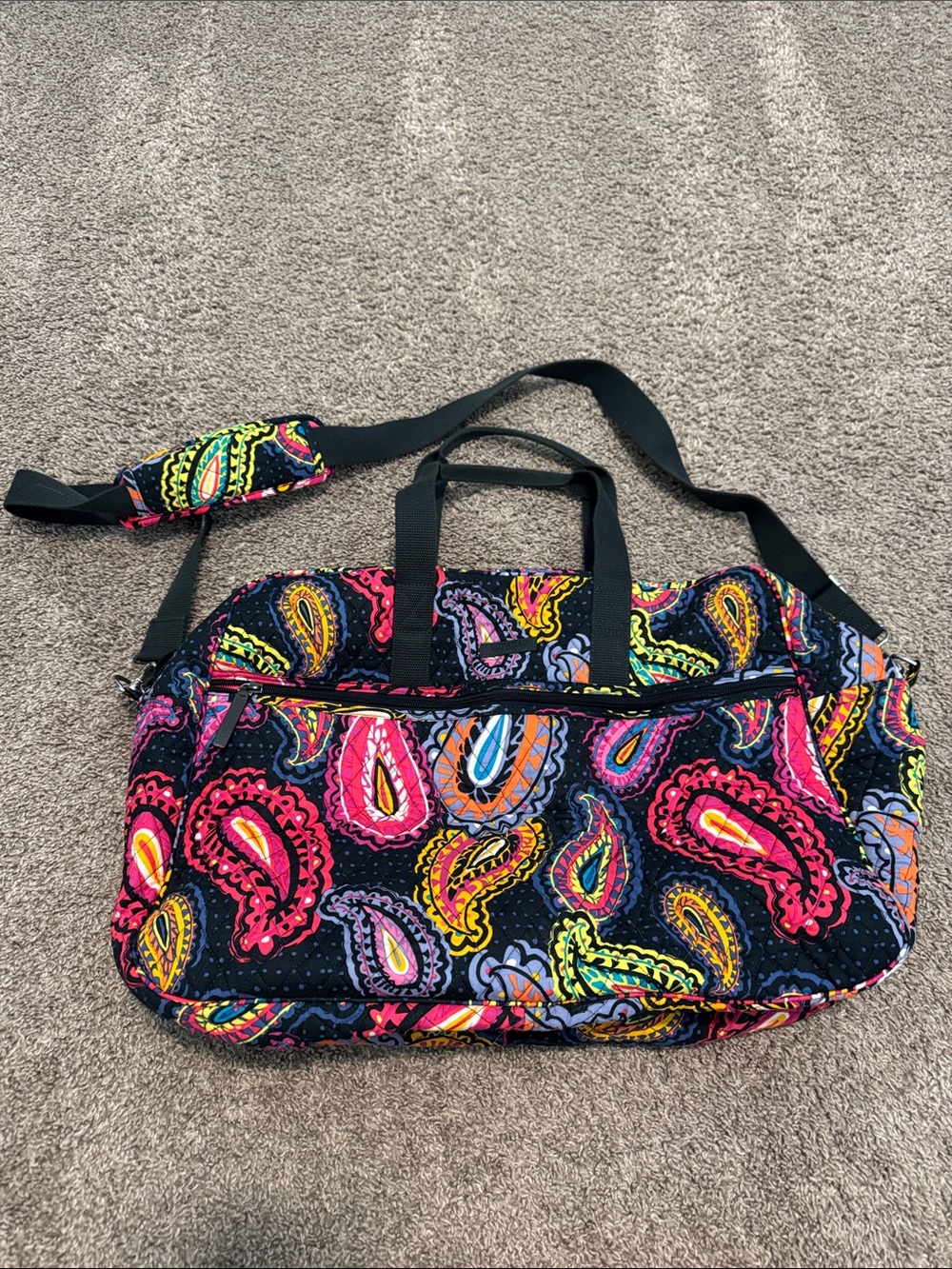 Vera Bradley Black Multi Paisley Quilted Weekend Travel Bag with Neon Accents